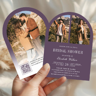 Convite Código QR de Foto de Arco Roxo Desbotado para Chá