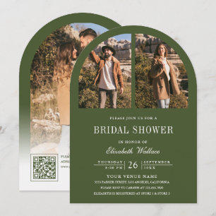 Convite Código QR de Foto de Arco Verde Oliva para Chá de