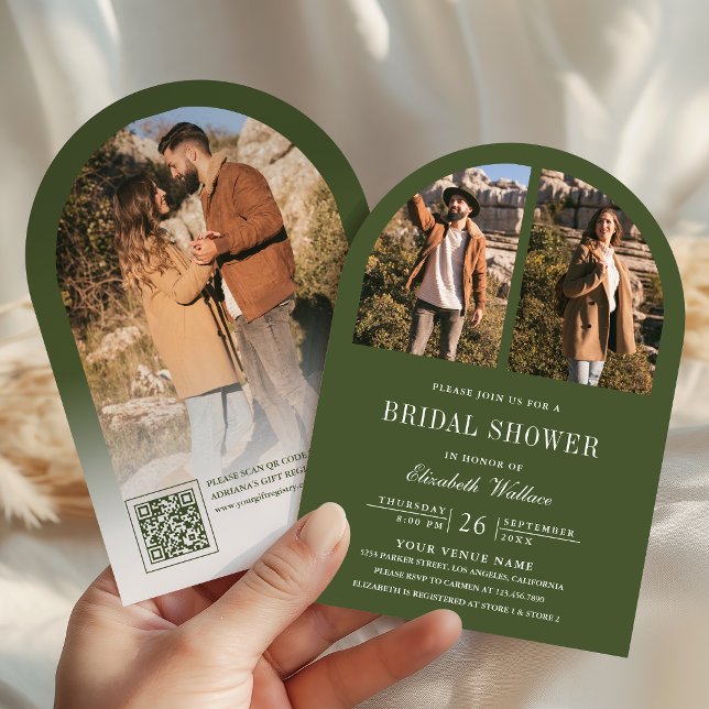 Convite Código QR de Foto de Arco Verde Oliva para Chá de  (Criador carregado)