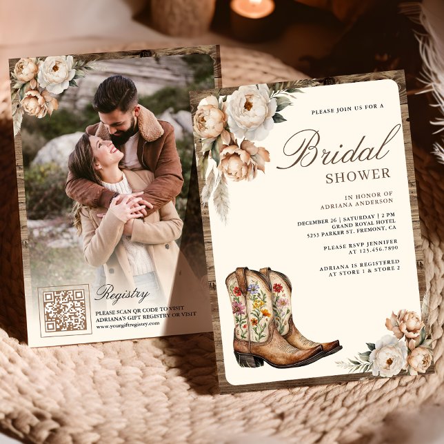 Convite Código QR de Foto de Botas de Cowboy Western para  (Criador carregado)