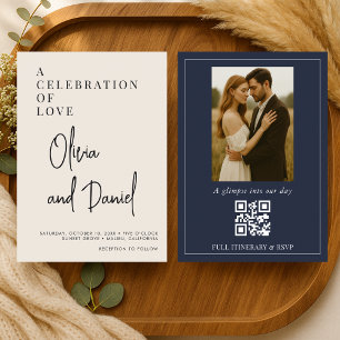 Convite Código QR de Foto de Casamento com Letra Minimalis