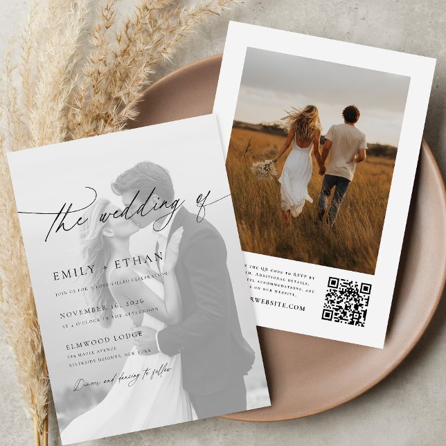 Convite Código QR de Foto de Casamento com Letra Moderna (Criador carregado)