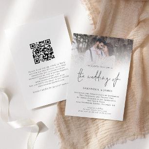 Convite Código QR de Foto de Casamento com Letra Moderna