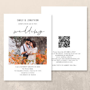 Convite Código QR de Foto de Casamento com Letra Moderna