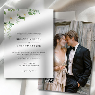 Convite Código QR de Foto de Casamento com Magnólia Floral