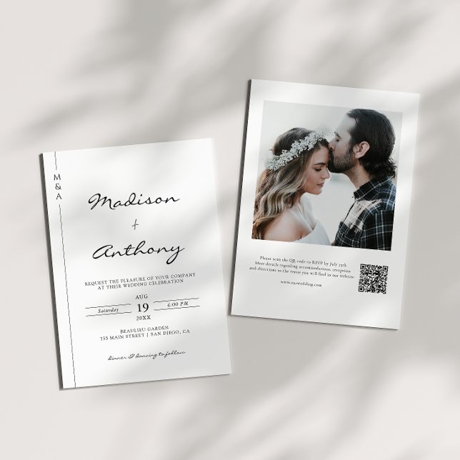 Convite Código QR de Foto de Casamento de Caligrafia Minim (Criador carregado)