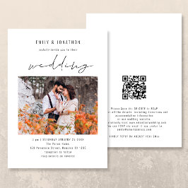 Convite Código QR de Foto de Casamento em Script Moderno
