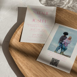 Convite Código QR de Foto de Casamento Minimalista Rosa El