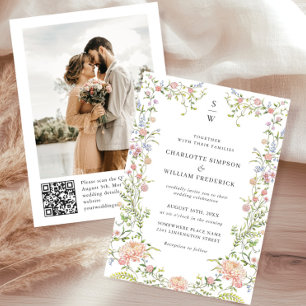 Convite Código QR de foto de casamento Ornate Grace Pastel