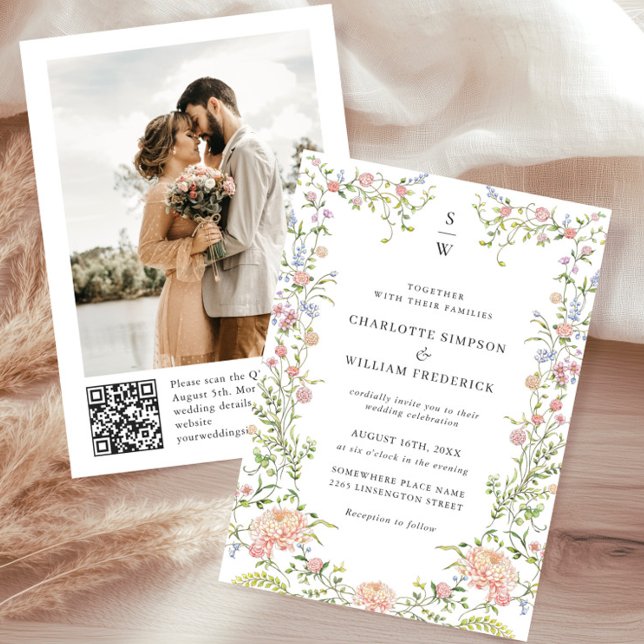 Convite Código QR de foto de casamento Ornate Grace Pastel (Criador carregado)