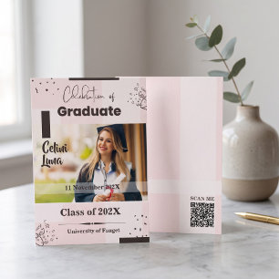 Convite Código QR de Foto de Celebração de Graduado Rosa R