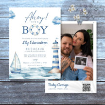 Código QR de foto de chá de bebê menino Ahoy