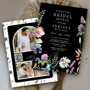 Convite Código QR de Foto de Chuva de Flores Selvagens Boh