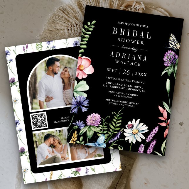Convite Código QR de Foto de Chuva de Flores Selvagens Boh (Criador carregado)