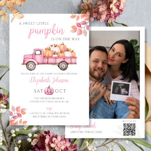 Convite Código QR de Foto de Chuvada de Bebê Rosa Abóbora 