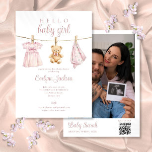 Convite Código QR de foto de chuveiro de bebê de roupa de 