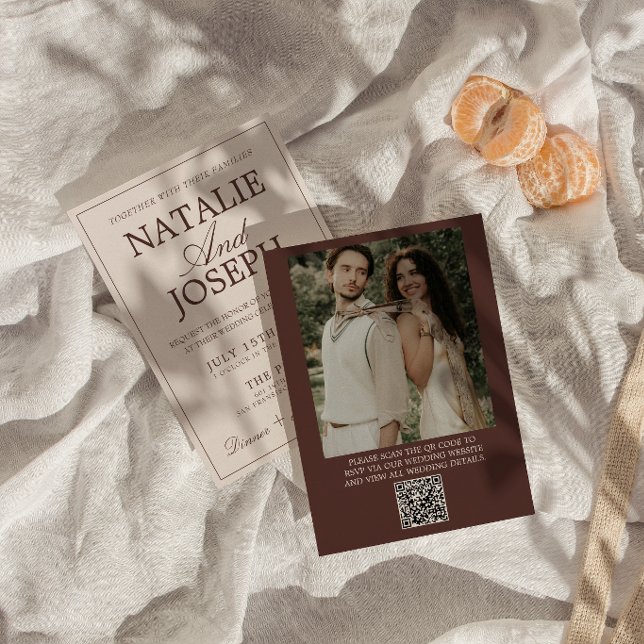 Convite Código QR de Foto de Dinheiro Antigo Marrom Chocol (Criador carregado)