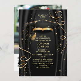 Convite Código QR de Foto de Festa de formatura Preta do O