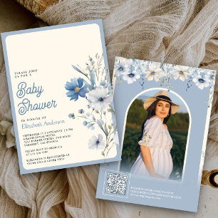 Convite Código QR de Foto de Flor Silvestre Azul Empoeirad