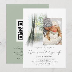 Convite Código QR de Foto de Floresta de Inverno Casamento