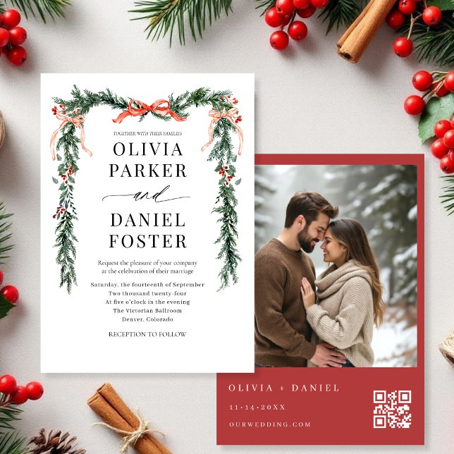 Convite Código QR de Foto de Natal com Arco de Aquarela Ca (Criador carregado)