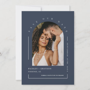 Convite Código QR de Foto do Arch do Boho Azul do marinho 