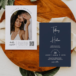 Convite Código QR de Foto do Arco de Casamento do Boho Azu