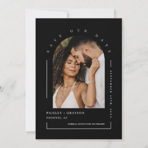 Convite Código QR de Foto do Arco Preto Clássico Salva Nos