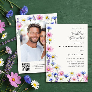 Convite Código QR de Foto do Casamento de Flores Silvestre