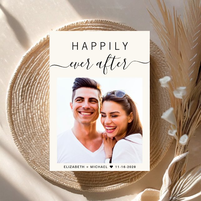 Convite Código QR de Foto do Script Chic Tudo em Um Casame (An chic Happily Ever After photo wedding invitation to set the tone for an unforgettable event)