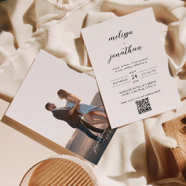 Convite Código QR de Foto do Script Elegante Moderno Casam