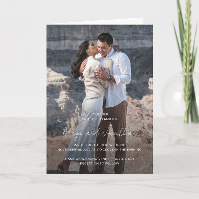Convite Código QR de Foto Elegante Casamento Moderno (Frente)