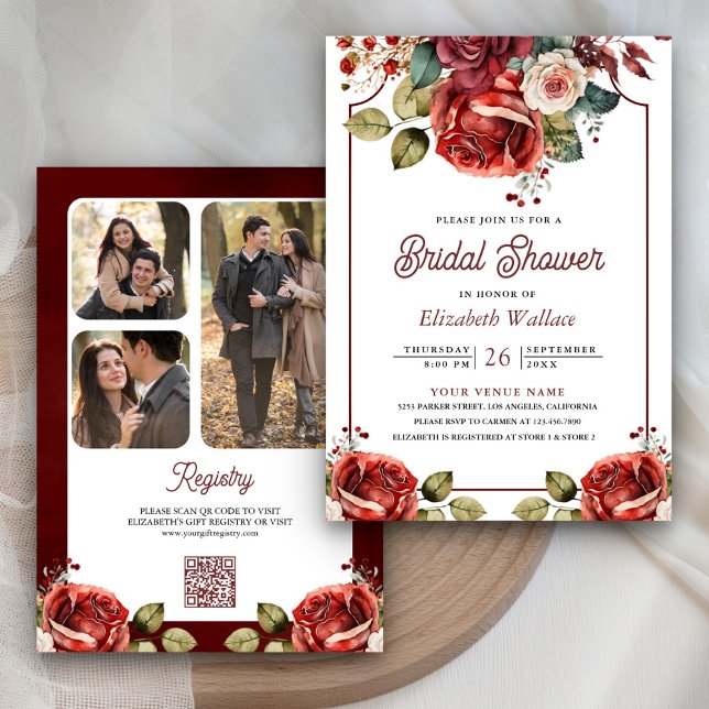 Convite Código QR de Foto Floral de Rosas Vermelhas para C (Criador carregado)
