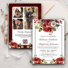 Convite Código QR de Foto Floral de Rosas Vermelhas Românt
