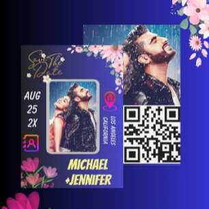 Convite Código QR de Foto Floral Moderno Casamento Salve a