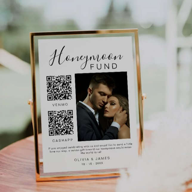 Convite Código QR de Foto Foto Fotografia do Sinal de Casa (Honeymoon Fund Wedding Sign Photo QR Code Invitation)