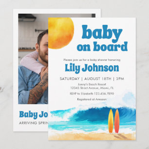 Convite Código QR de Foto para Churrasco de Bebê Surf Beac