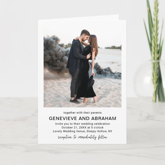 Convite Código QR de Foto Preta e Branca Limpa Casamento M (Frente)