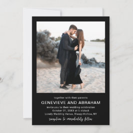 Convite Código QR de Foto Preta Limpa Casamento Moderno