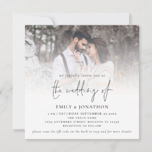 Convite Código QR de Foto Quadrada de Casamento com Letra 