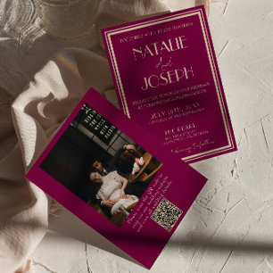 Convite Código QR de Foto Retro de Vinho Sofisticado para