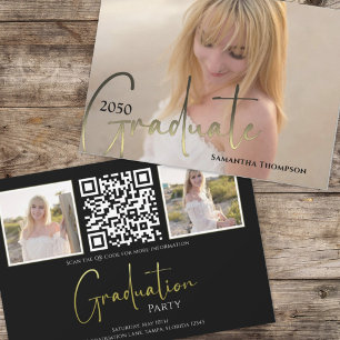 Convite Código QR de Fotografia da Caligrafia Preta Dourad