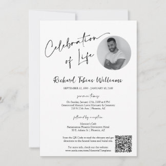 Convite Código QR de Fotografia Funeral Memorial Mínima Mo