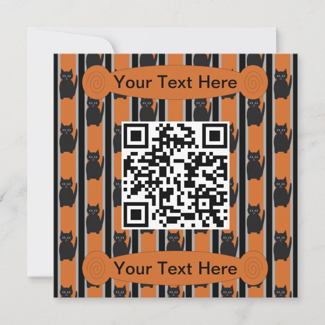 Convite Código QR de Gato de Halloween de Diversão e Rico (Frente)