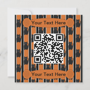 Convite Código QR de Gato de Halloween de Diversão e Rico