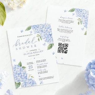 Convite Código QR de Hortênsia Azul Floral Aquarela