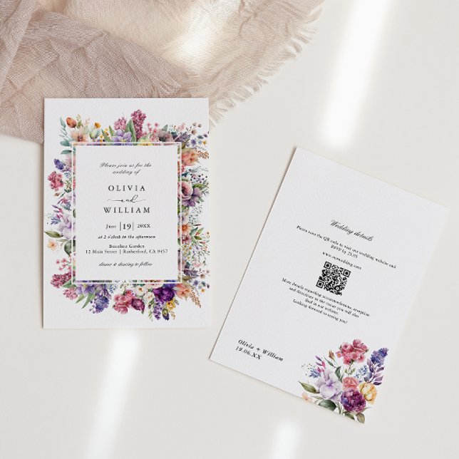 Convite Código QR De Jardim Floral De Casamento Tudo Em Um (Criador carregado)