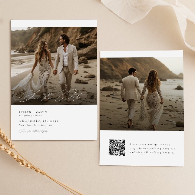 Convite Código QR de Letra Moderna para Foto de Casamento  (Criador carregado)