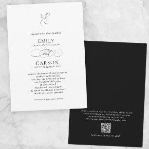 Convite Código QR de Logotipo Monograma Moderno para Casam