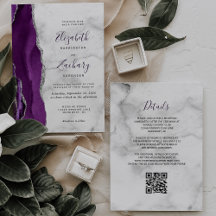 Código QR de Mármore Ágata Prata Roxa Casamento
